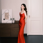 Bright Red Strapless Satin Mermaid Evening Gown  NV7226