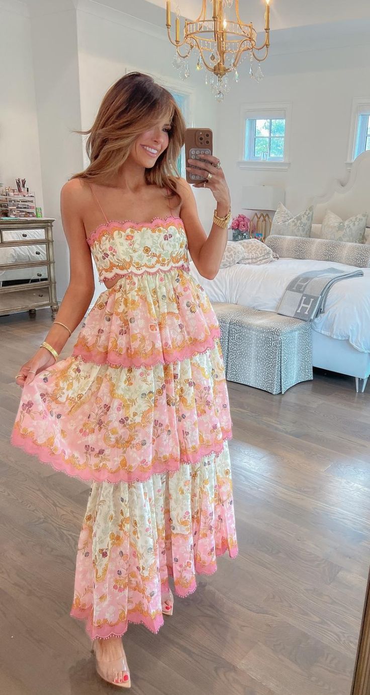 A-Line Floral Print Halter Long Prom Gown Tiered Formal Party Dress Maxi Dress nv2675