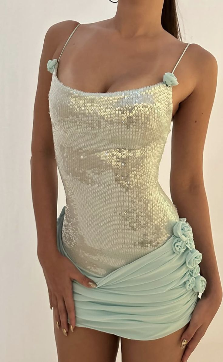 Robe de cocktail courte à paillettes brillantes et motif floral, tenue de soirée, mode verte, nv5176