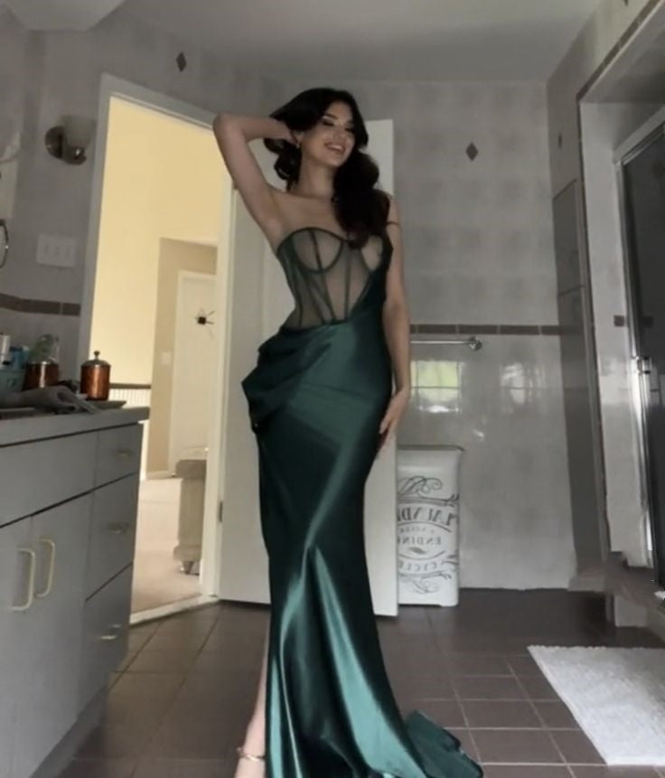 Green fashion sexy see-through slim long bustier dress evening dress wedding guest dress prom dress party dress nv2616