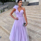 Robe de soirée longue en tulle violet clair, coupe trapèze, longueur au sol, robe de demoiselle d'honneur, nv11
