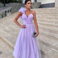 Robe de soirée longue en tulle violet clair, coupe trapèze, longueur au sol, robe de demoiselle d'honneur, nv11