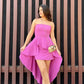 Barbie rosa Tube-Top mit Rüschen, unregelmäßigem Saum, kurzes Mini-Ballkleid, Abendkleid, Partykleid, Homecoming-Kleid, Geburtstagskleid, NV2311