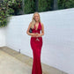 Elegant Red V-neck Suspender Waist-baring Two-piece Suit Long Ball Gown Evening Gown Party Dress nv2308