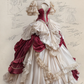 Burgundy Ivory Rococo Victorian Tiered Ruffle Ball Gown with Cutout Neck  NV7404