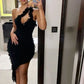 Schwarzes sexy elegantes One-Shoulder-off-Shoulder unregelmäßige einzigartige Mode Saum kurzes Mini Homecoming Kleid Partykleid Abendkleid nv2382