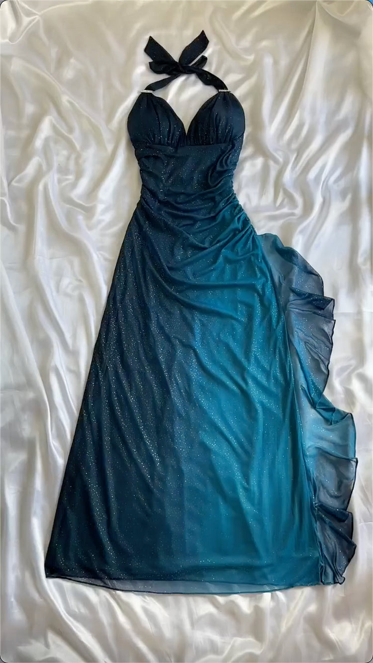 Burgunderrotes, glänzendes, modisches Sling-Kleid aus Tüll mit Farbverlauf, langes Ballkleid, Abendkleid, Partykleid, NV3575