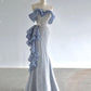 Blue shiny sequined Beads long mermaid slim elegant tulle ball gown evening dress party dress nv3251