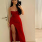 Red applique simple sexy long slit prom dress evening gown party dress nv2344