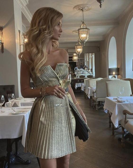Champagner-Gold, modisches kurzes Partykleid, Abendkleid, Homecoming-Kleid, nv2172