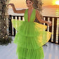 Green Elegant A-Line V-Neck Layered Tulle Ball Gown Evening Dress nv3100