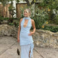 Robe de soirée longue en mousseline de soie bleue à la mode nv4766