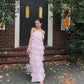 Robe de soirée longue en tulle rose à dos nu nv1353