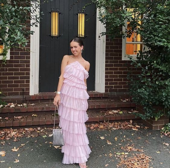 Robe de soirée longue en tulle rose à dos nu nv1353