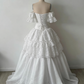 White short-sleeved delicate lace long dress, bridal gown NV6689