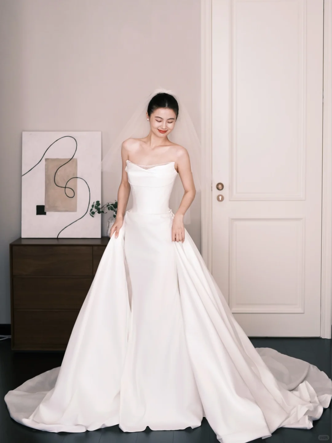 Detachable Train Mermaid Wedding Dress Strapless Satin Bridal Gown  NV7256
