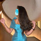 Robe de soirée longue bleue à volants et épaules dénudées, style sirène, robe de bal, robe de soirée nv2035