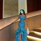 Robe de soirée longue bleue à volants et épaules dénudées, style sirène, robe de bal, robe de soirée nv2035