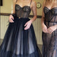 Black Fashion Sweetheart Neck Spotted Midi Tulle Ball Gown Evening Dress Party Dress nv3034