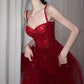 Red spaghetti strap long shiny sequins elegant ball gown evening dress party dress nv3058