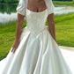 NiceVestidos--Short Sleeve Satin Long Square Neck Wedding Dress Corset NV5883
