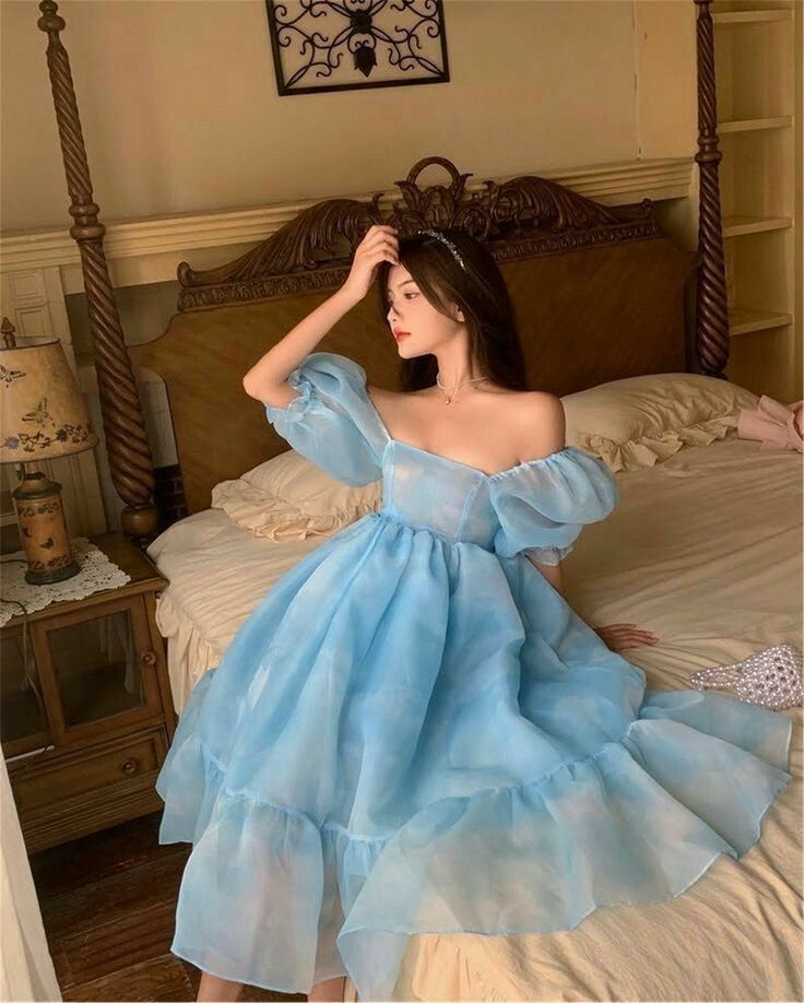 Blaues Chiffonkleid mit kurzen Ärmeln und Puffärmeln, kurzes Homecoming-Kleid, Ballkleid, Abendkleid, Partykleid, nv4165