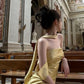 Robe de soirée élégante en satin jaune, longue et tendance, nv5390