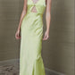 Gelbgrünes Spaghettiträger-Satin-Ballkleid, Abendkleid, Partykleid, nv1849