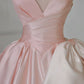 Pink V-neck simple fashion bow long satin ball gown evening dress nv3022