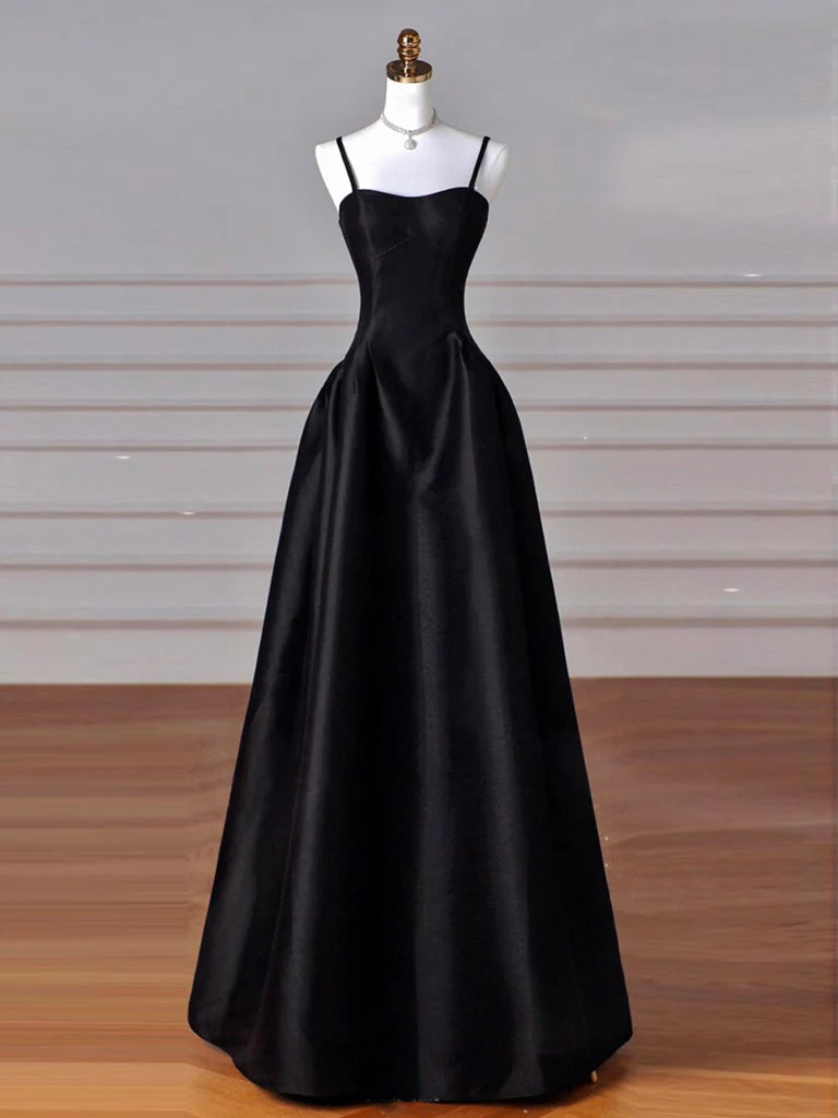 A-Linie, herzförmiger Ausschnitt, langes Satin-Ballkleid in Schwarz, langes Abendkleid in Schwarz, nv1469