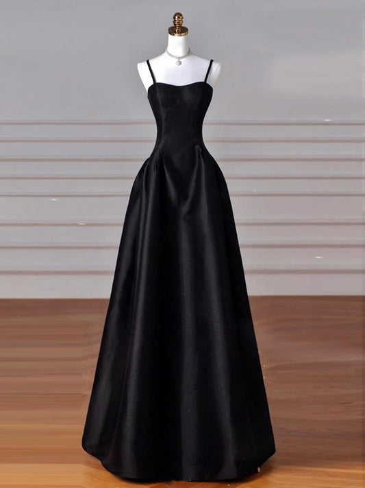 A-Linie, herzförmiger Ausschnitt, langes Satin-Ballkleid in Schwarz, langes Abendkleid in Schwarz, nv1469