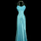 Robe de soirée longue en satin bleu, élégante et tendance, fendue au sol, sexy, robe de bal, robe de fête d'anniversaire, robe de bal nv3948