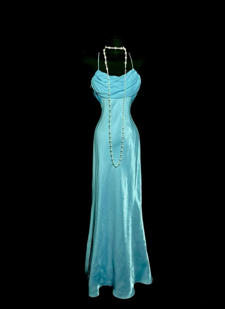 Robe de soirée longue en satin bleu, élégante et tendance, fendue au sol, sexy, robe de bal, robe de fête d'anniversaire, robe de bal nv3948