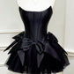 Schwarzes schlichtes süßes Tube-Top, kurzes Mini-Satin-Schleife verziertes Abendkleid, Homecoming-Kleid, Partykleid nv2755