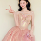 Strapless Pink Gold Corset 3D Rose Princess Ball Gown Prom Dress  NV7419