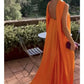 Orange Sexy A-Line Off Shoulder Chiffon Flowing Long Ball Gown Evening Dress Party Dress nv2335