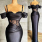 Black Fashion Elegant Spaghetti Strap Lace Satin Long Ball Gown Evening Dress Party Dress nv3135