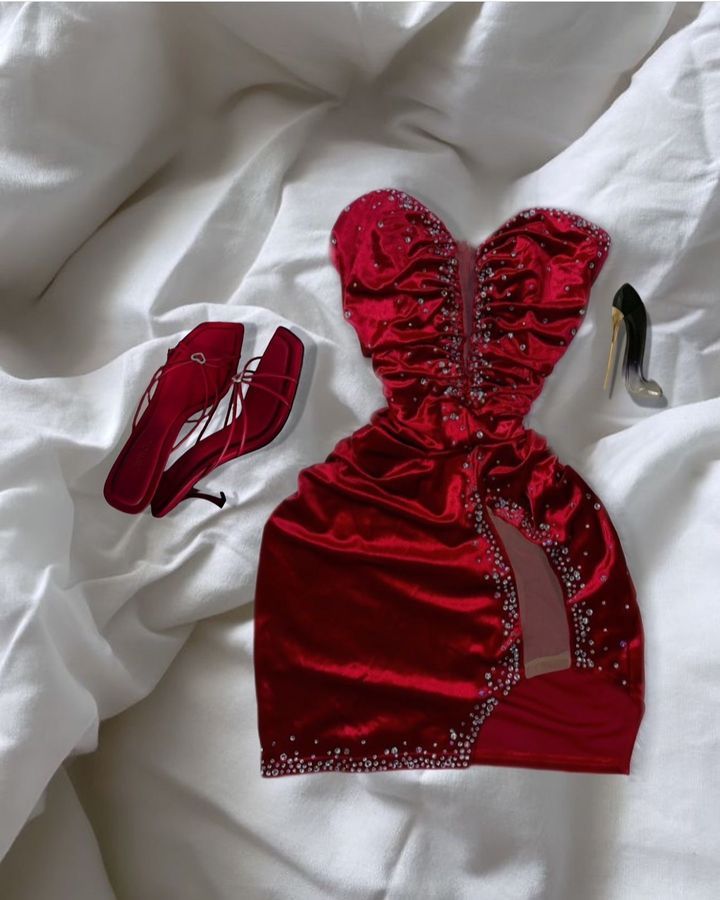 Rotes, modisches, sexy, mit Strasssteinen besetztes, kurzes Ballkleid mit Schlitz, Mini-Homecoming-Kleid, Abschlusskleid, Weihnachts-, Urlaubs- und Geburtstagspartykleid, NV3136