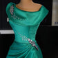 Robe de soirée longue en satin vert, élégante et élégante, style Baoshi, perlée, longueur au sol, fente latérale, sexy, robe de bal, robe de fête d'anniversaire, robe de bal nv3947