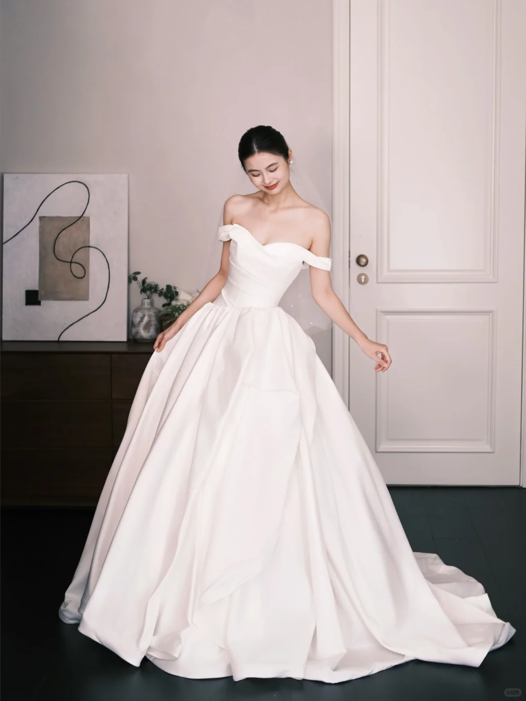 Off Shoulder Sweetheart Satin Wedding Ball Gown  NV7321