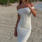 Weißes schlichtes elegantes schulterfreies langes Kleid Ballkleid Urlaubskleid Partykleid nv1829