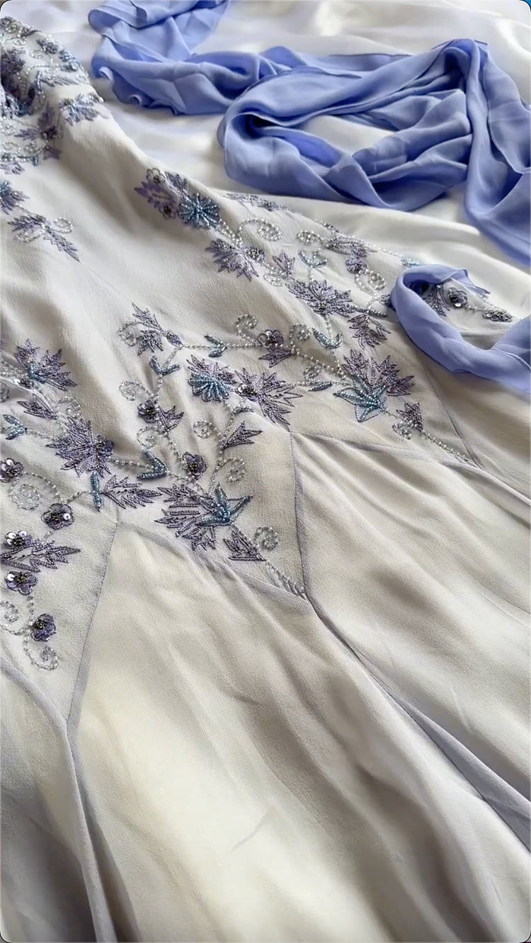 Robe de soirée longue en mousseline de soie, élégante et violette, avec perles exquises, nv3565