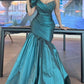 Blue charming elegant sweetheart neckline sequined long satin slim mermaid fishtail skirt ball gown evening dress nv3173