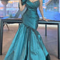 Blue charming elegant sweetheart neckline sequined long satin slim mermaid fishtail skirt ball gown evening dress nv3173