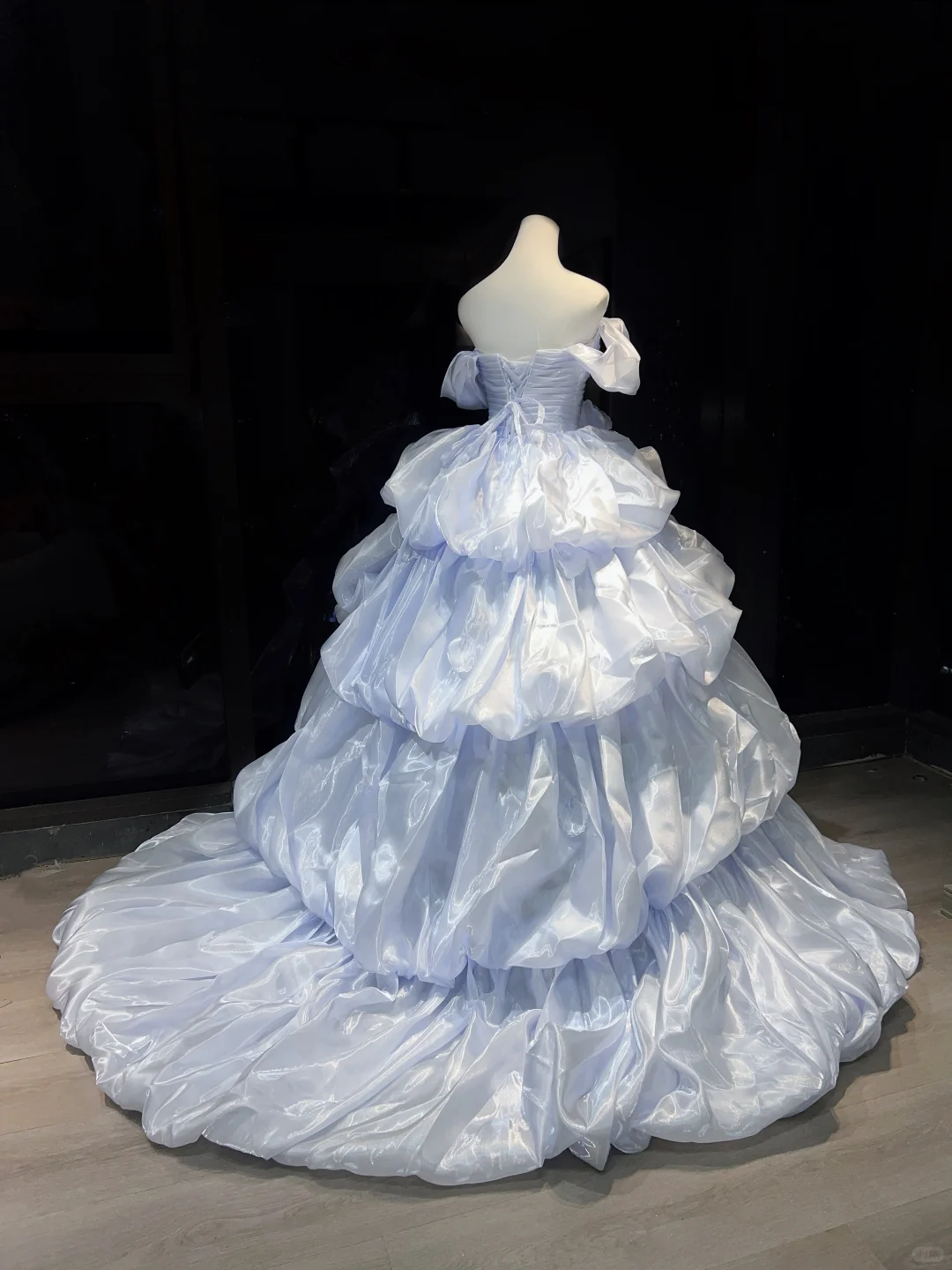 Strapless Light Lavender Prom Dress Pleated Bodice 3D Flower Tiered Bubble Organza Ball Gown  NV7043