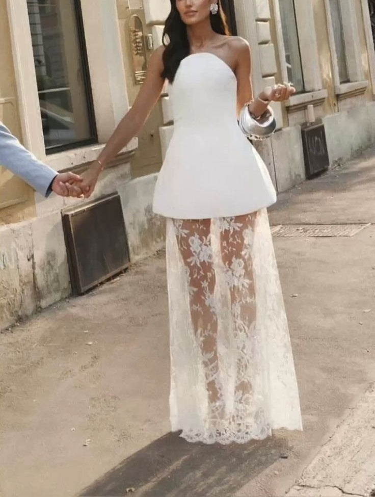 Robe de mariée longue en satin et dentelle blanche élégante, robe de soirée, robe de bal, nv4221