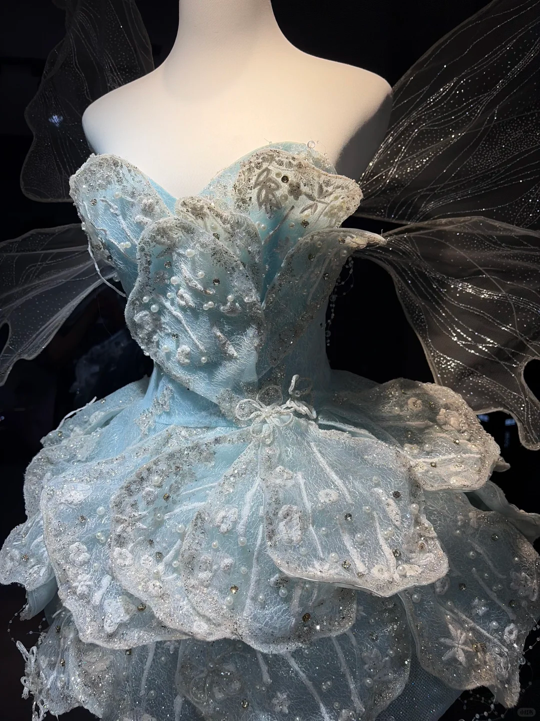 Light Blue Strapless Short Corset Formal Gown 3D Petal Fairy Wings Homecoming Dress  NV6955