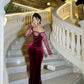 Red lace velvet elegant sexy maxi dress long prom dress evening gown party dress with red lace sleeves nv2667