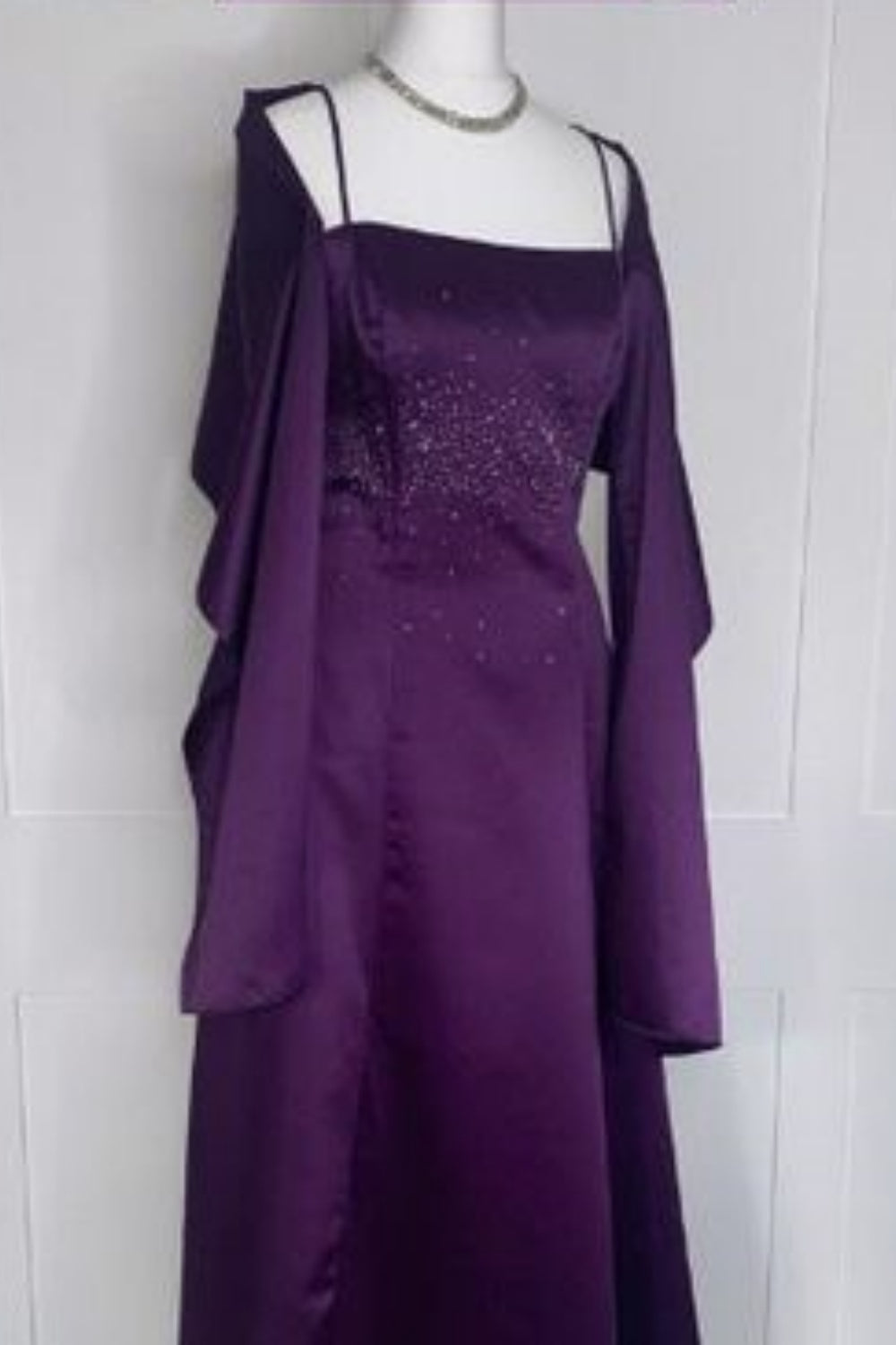 Purple Spaghetti Strap Shiny Long Elegant Ball Gown Evening Dress nv3157