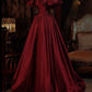 Burgundy/Green Simple Round Neck Short Sleeve Long Satin Elegant Banquet Dress Ball Gown Evening Dress nv3395